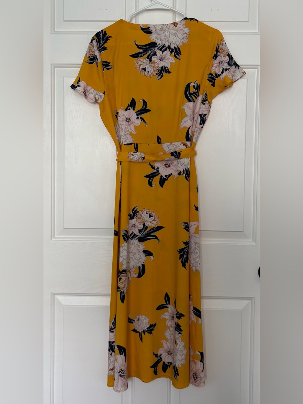 LOFT Yellow Dress With Navy Floral Accents